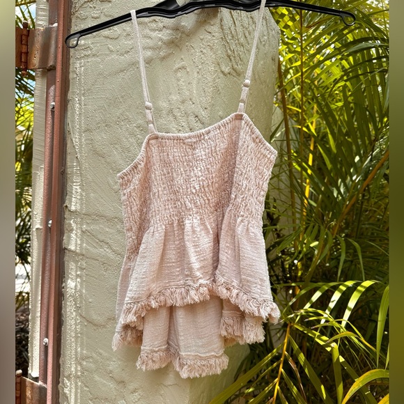 VICI COLLECTION 🌺 Haley Cotton Smocked Frayed Hem Babydoll Flowy Top Beige - Picture 8 of 8